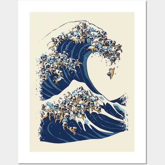 The Great Wave of Pug Wall Art by huebucket